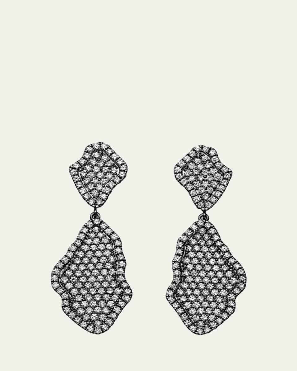 18K Gold and Black Rhodium Pave Diamond Geode Inspired Double Drop Earrings